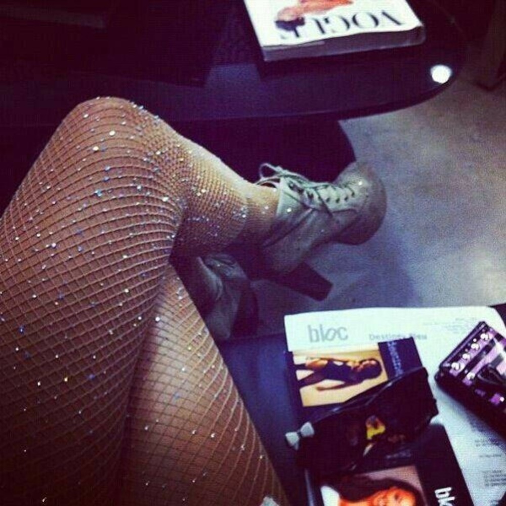 NWT💕Rhinestone Nude Tan Fishnets Tights Stocking - Picture 5 of 8